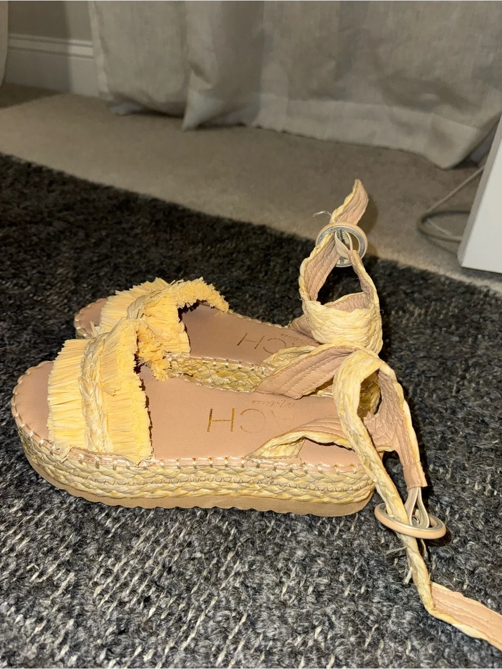 Beach Riot Yellow Raffia Platform Espadrilles with Ankle Wrap